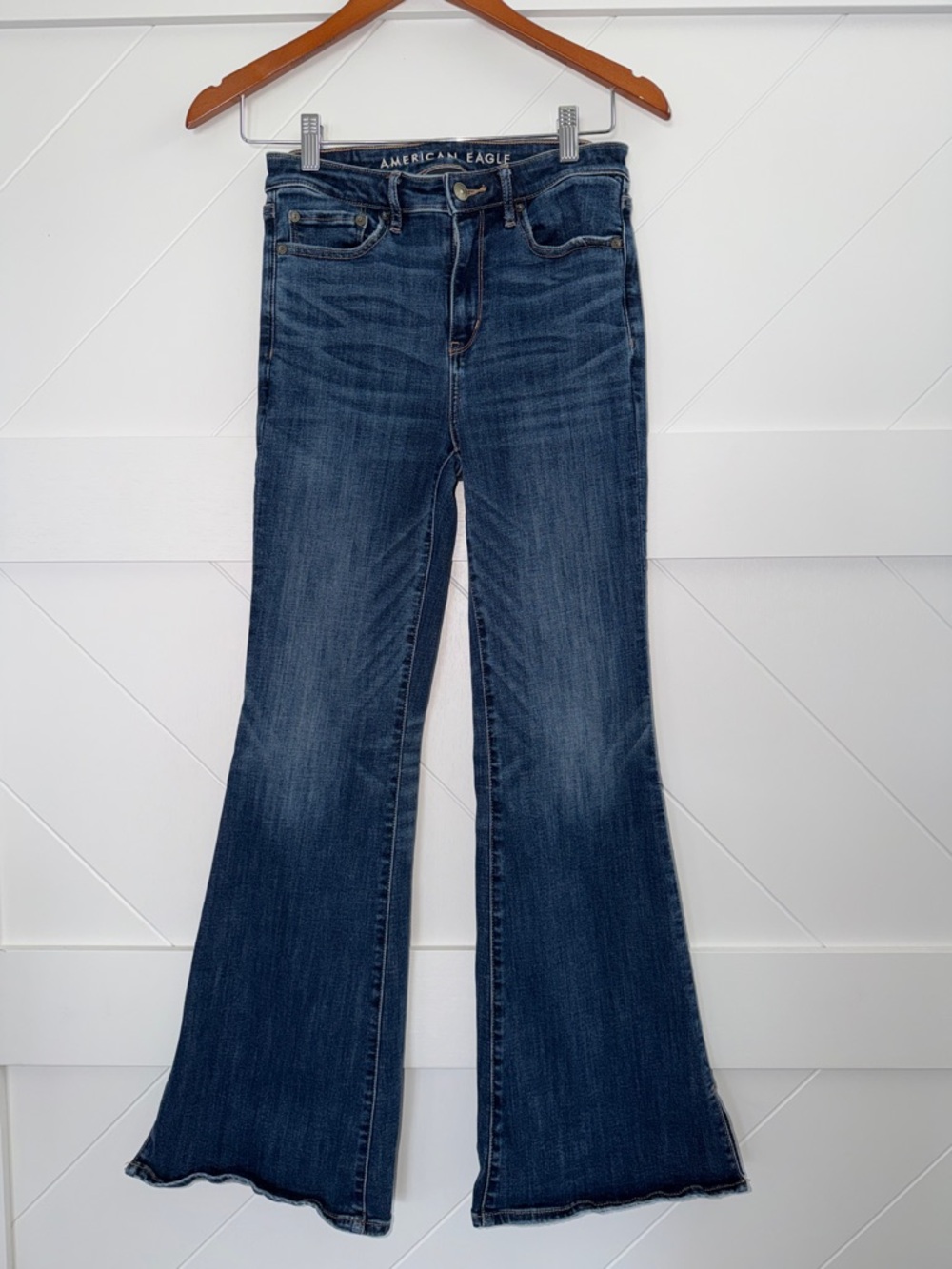 American Eagle Outfitters Women's Dark Blue Flare Jeans - Vintage Wash